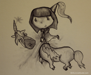 Here's a drawing of Katelyn murdering a unicorn.