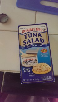 A festival must-bring: tuna salad with crackers. Looks like sparkling cat barf, tastes like home sweet home.